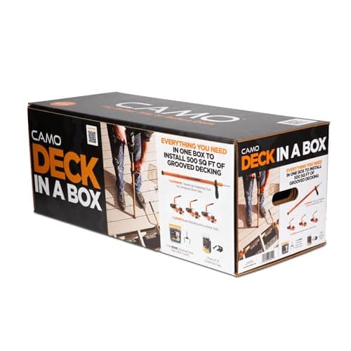 Camo Deck in a Box Hidden Deck Fastener Kit for Composite Decking, 500 sq ft Coverage, 900 hidden fasteners, 3 board benders, and one Stand-Up fastening tool.