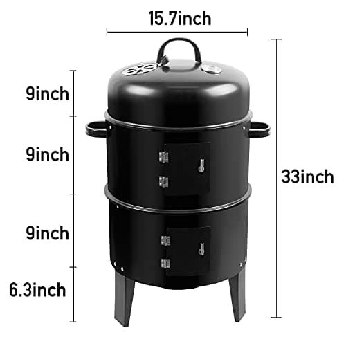 ZXMT 17 Inch Vertical Multi-Layer Steel Charcoal Smoker, Heavy Duty Round Charcoal BBQ Grill for Outdoor Smoking Grill with Thermometer Outdoor Home Party