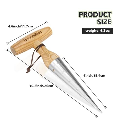 Hand Dibber – Precision Wood Handle Garden Hole Punch Dibbler Tool for Planting Seeds & Bulbs with 6'' Measuring Scale, Bulb Planter for Planting Flowers Tulips Daffodils Dahlias