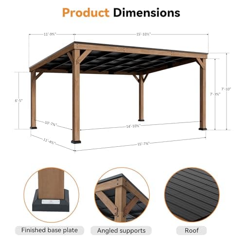 Modern Shade Supreme Cedar Wood Gazebo 12' x 16' with Hardtop Slope Roof, Wooden Grill Gazebo with Durable and Rot-Resistant, Supports Snow Loads and High Wind Speeds, Ideal for Backyard, Deck, Garden