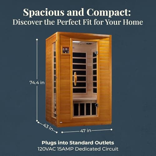 DYNAMIC SAUNAS Andora 2-Person Low EMF FAR Infrared Sauna with Red Light & Bluetooth Speakers | Personal Indoor Spa for Home & Gym – Made from Canadian Hemlock