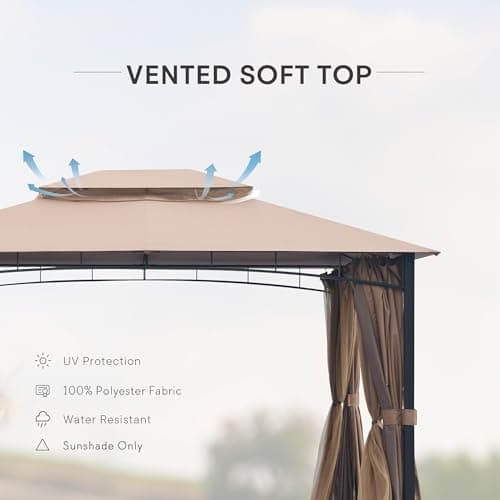 Outdoor Patio Gazebo 10x12, Heavy Duty Gazebos, Soft Top Gazebo with Metal Frame, Double Roof Canopy, Mosquito Nets & Privacy Enclosures, Permanent Pavilion for Decks & Backyards