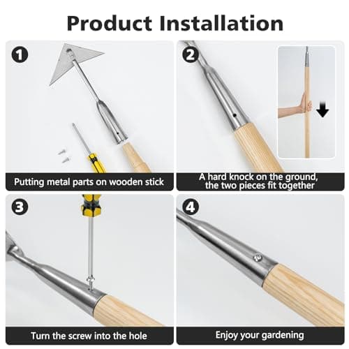 Triangle Hoe, 60'' Winged Weeder Garden Hoes with Long Wood Handle, Gardener Stainless Steel Warren Hoe, Garden Weeder Hoe Tool for Quickly Weeding, Edging and Gardening Tools