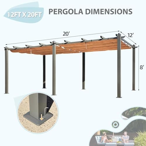 EROMMY Outdoor Retractable Pergola 12' x 20', Outdoor Aluminum Freestanding Shelter with Adjustable Sun Shade Canpoy for Patios, Beige