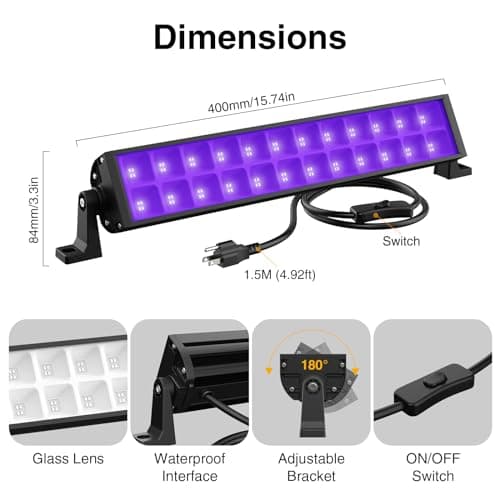Onforu 2 Pack 48W Black Light Bars, LED Blacklight with Plug and Switch, Black Lights Flood Light, Glow in The Dark Party Supplies for Stage Lighting, Halloween Decorations, Body Paint