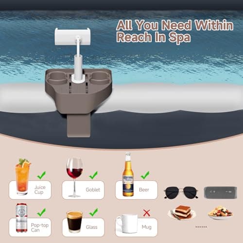 3-in-1 Adjustable Hot Tub Tray Table with Cup Holder Phone Holder, Fits for Outdoor Inflatable Pools/Spas Caddy Drink Tray, Must Have Hottub Accessories for Adults