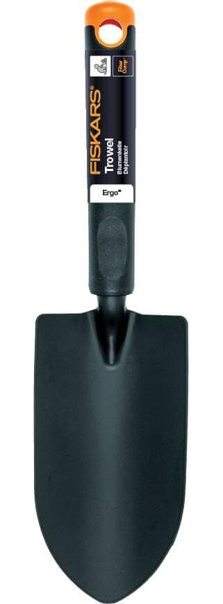 Fiskars Ergo Trowel, for Tough Soil, Length 30cm, Durable Steel Head/Plastic Handle, Black/Orange, 1027017