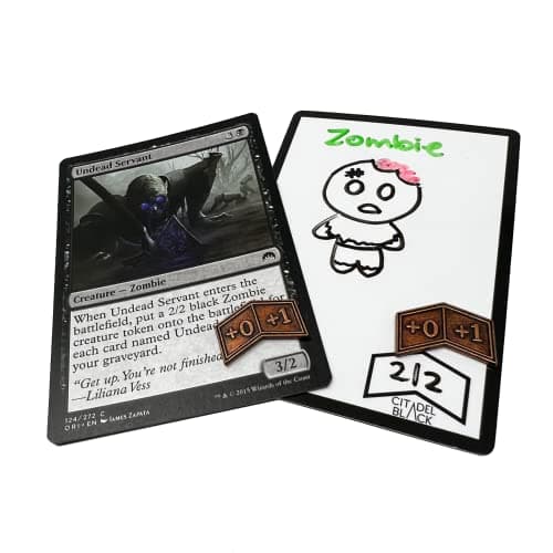 Citadel Black Dry Erase MTG Tokens Set of 50 Cards – with 2pcs Erasers, Reversible Reusable Double-Sided Universal Tokens Proxy Card, Magic: The Gathering