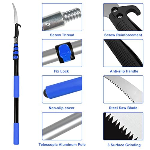 Buyplus 26FT Reach Pole Saws for Tree Trimming, Pole Saw with 5-20FT Telescoping Extension Pole, Pruning Saw with 19" 3X Detachable Saw, Non-Slip Handle, Tree Trimmer for Garden Palms Shrubs(Blue)