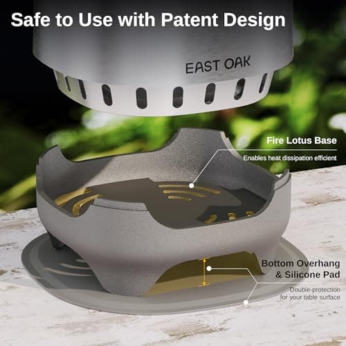 EAST OAK Brasa Smokeless Tabletop Fire Pit, 304 Stainless Steel Mini Tabletop Firepit for Patio and Outdoor Camping, Removable Ashtray, Dual-Fuel Stove, Silicone Pad & Travel Bag, H: 10.1" x D: 7"