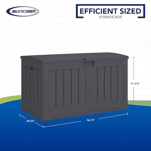 Suncast 50 Gallon Medium Capacity All Weather Construction Resin Outdoor Storage Deck Box with Arched Lid for Patio, Garden, or Pool, Peppercorn