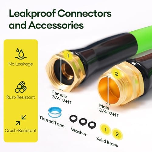 25 ft Garden Hose, 5/8 in ID, Heavy-Duty, Leakproof, Kink-Resistant Water Hose with Swivel Brass Fittings, 600 PSI Burst Rating, Ideal for Car Wash & Lawn Watering