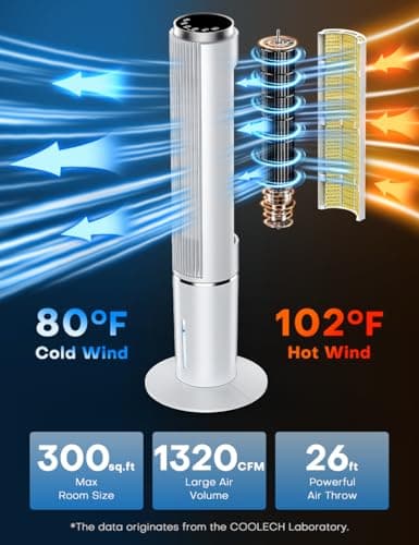 42 INCH Portable Air Conditioners w/Remote & LED Touch Screen, 4 Modes & 3 Speeds, 1-Gal Tank for 15H Cooling Evaporative Air Cooler, 12H Timer for Smart Auto-Off, 90° Oscillating Swamp Cooler