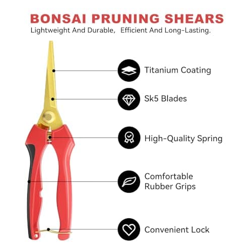 FLORA GUARD Professional bonsai Pruning shear set, long blade pruning scissors and scimitar tip pruning scissors, gold plated titanium flower scissors set, suitable for indoor plants, bonsai