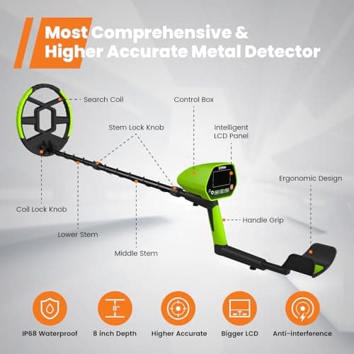 GoGonova Metal Detector for Adults & Kids, Kids Metal Detector, Waterproof Metal Detectors with High Accuracy Lightweight 8" Search Coil, All Metal & Disc Modes for Junior & Youth Gold Detector