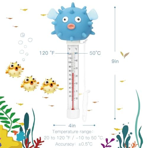 XY-WQ Floating Pool Thermometer, Large Size Easy Read for Water Temperature with String for Outdoor and Indoor Swimming Pools and Spas (Puffer)
