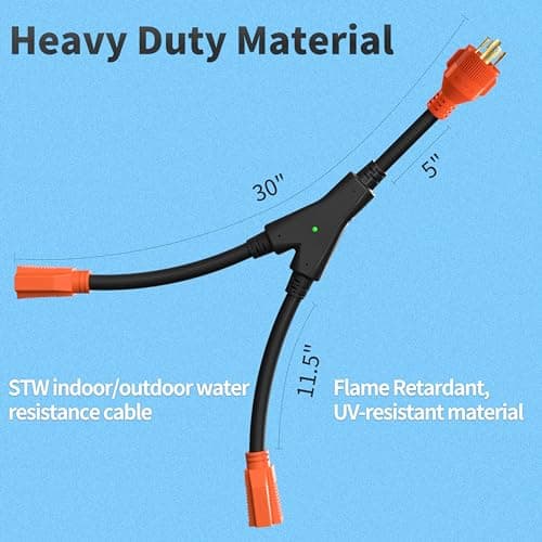30 Amp to 15 Amp Generator Y Splitter Adapter Cord,NEMA L14-30P to 2x5-15R 4 Prong Pure Copper Heavy Duty Twist Lock Male Plug 10 Gauge Wire for Portable Generators