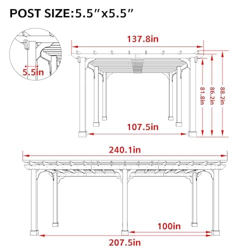 VEIKOU 12x20 FT Cedar Wood Pergola Kit with Snow Wind Support, Slatted for Patio, Backyard, Garden