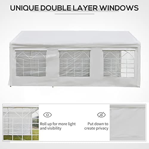 Outsunny 16' x 32' Heavy Duty Party Tent & Carport with Removable Sidewalls and Double Doors, Large Canopy Tent, Sun Shade Shelter, for Parties, Wedding, Outdoor Events, BBQ, White