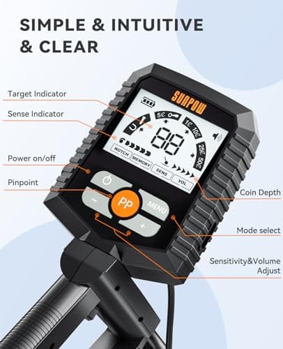 SUNPOW Metal Detector for Adults & Kids, Kids Metal Detector Waterproof for Gold Detecting, Stable Anti-Interference, Higher Accuracy, Bigger LCD Display, 4 Modes, IP68 Search Coil, OT-MD13