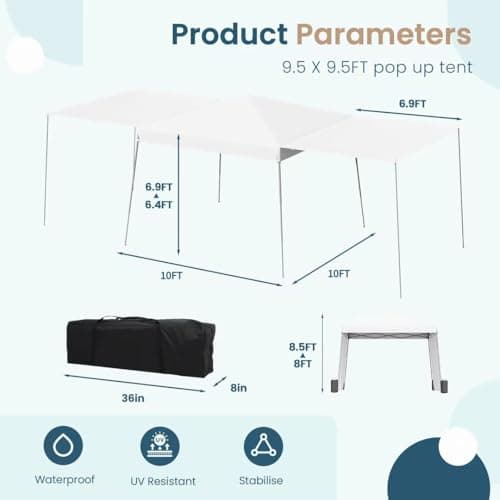 EROMMY 10'x10' Pop Up Canopy Tent with Convertible Sidewalls to Awnings, Easy Setup Outdoor Beach Tent, Portable Sun Shelter for Events, Parties and Camping, White
