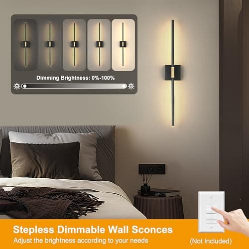 Wall Sconces Set of 2, Modern Hardwired Sconces Wall Decor, 24 Inch Dimmable Sconces Wall Lighting, Black Gold Wall Light Fixtures, 3000K LED Wall Lights for Bedroom, Living Room, Bathroom