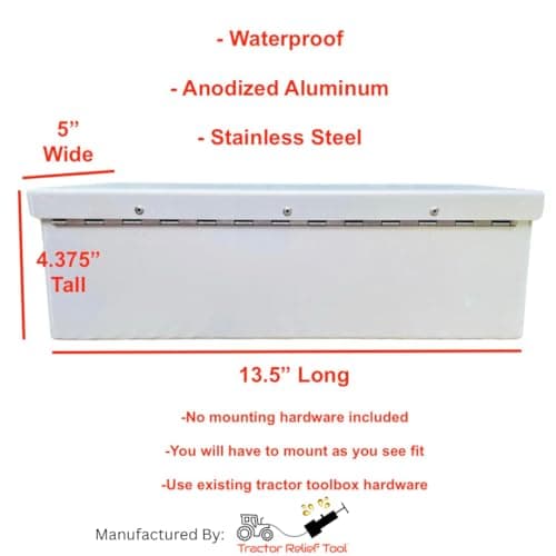 Weatherproof Anodized Aluminum Tractor Tool Box for Kubota, John Deere, Modern Tractors - Universal Fit by Tractor Relief Tool™
