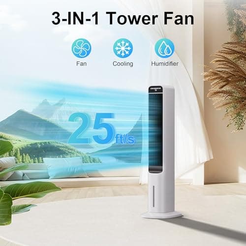 MEPTY 41" Swamp Cooler, 3 in 1 Evaporative Air Cooler with Remote, Portable Cooling Fans that Blow Cold Air with 3 Speeds, 4 Modes, Tower Fan 120° Oscillation Air Conditioner for Bedroom Home Office