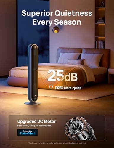 Dreo Tower Fan and Heater Combo, 29.2ft/s Standing Fans for Bedroom, 17 Levels, 6 Modes, 120° Oscillation, 42 Inch, 12H Timer, 25dB Quiet, with Remote, for Office, Large Room, Silver