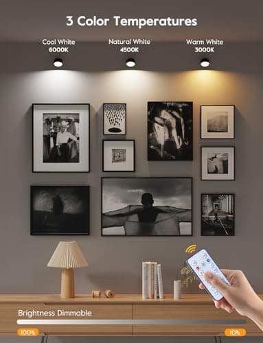 Brightown LED Magnetic Wall Sconce Lights, 2 Pack USB Rechargeable Wall Mounted Lights with Remote, 3 Lighting Colors and Dimmable, 360° Rotation Cordless Wall Mount Lamp for Bedroom, Black