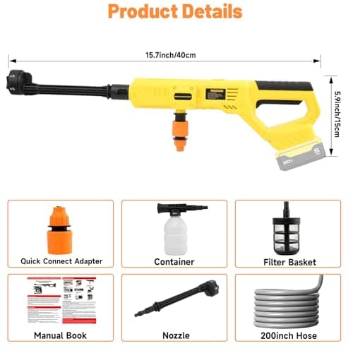 Cordless Pressure Washer for DeWalt 20V Max Battery, Portable Cordless Power Washer 1000PSI, Handheld Car Pressure Washer with 6-in-1 Nozzle for Patio Car Floor Fence Deck Indoor(Tool Only)