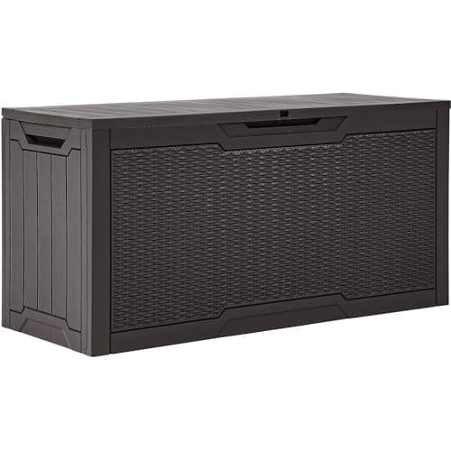 YITAHOME 80 Gallon Resin Deck Box, Weather Resistant Outdoor Rattan Storage Box, Lockable Indoor Outdoor Storage for Supplies and Essentials, Dark Brown