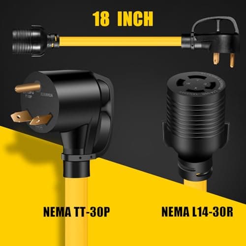 30 AMP Generator Transfer Switch Adapter Cord, Heavy Duty STW 10 Gauge NEMA TT-30P Male to L14-30R Female, 3 Prong to 4 Prong Generator Adapter Plug Twist Lock to House Inlet Box,1.5FT