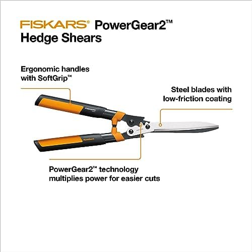 Fiskars 23-Inch Power-Lever Hedge Shears, Self-Sharpening Precision-Ground Steel Blades, For Trimming/Shaping Hedges and Shrubs in Your Garden, Lawn and Yard Tools, Black/Orange