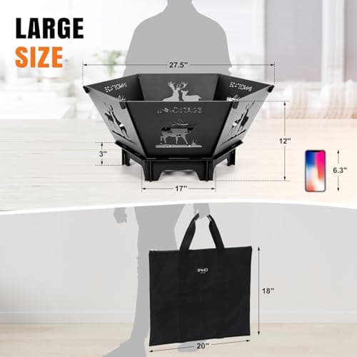 Fire Pit for Camping- 27.5 Inch Collapsible Firepit for Patio Outside Wood Burning Outdoor Indoor BBQ Picnic Foldable Fire Pits Bonfire of Backyard Patio with Portable Tote Bag