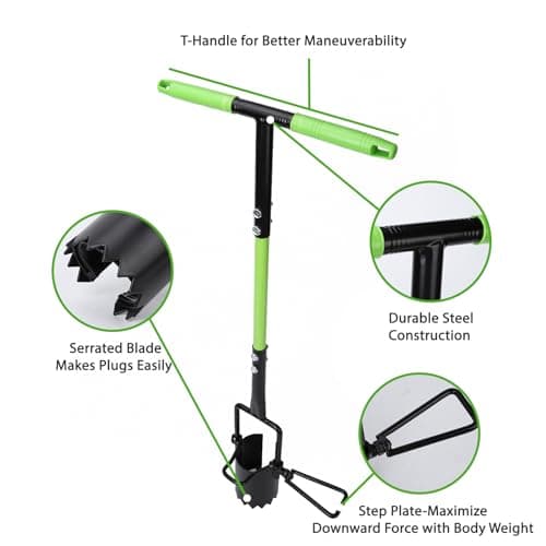 Long Handled Bulb Planter Tool 5 in 1 Lawn and Garden Tool for Digging and Digging Holes for Planting Flowers Turf Transplants Planting Tool Double Pedal with T-Long Handle