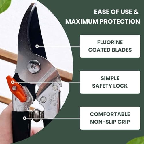 Saboten 7.9" Japanese Pruning Shears - Premium Steel Blades, Rust-Resistant Fluorine Coating, Ergonomic Grip, Duracon Safety Lock - forest Originals, Made in Japan, Gardening & Farming Scissors