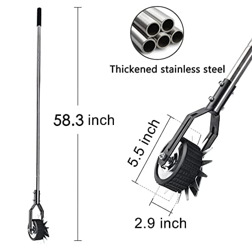 Wheel Rotary Edger Lawn Tool, Grass Edge Trimmer, Sidewalk Manual Lawn Edger, Strong 3 Sections Stainless Steel Handle with Cushion Grip, 58.3-Inch