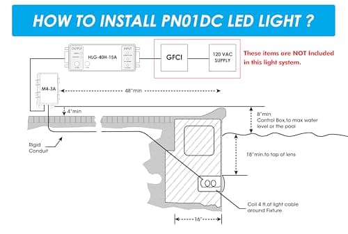 HQUA PN01DC 120V AC Remote Control LED RGBW Color Change Inground Pool Light, 10 Inch 50W with 100 Feet Cord, UL Listed Transformer Included, Fit for 10" Large Wet Niches.