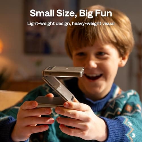 ZIP Tri-Fold Truly Portable DLP Projector, Pocket Size, Zero-Lag Focus, One-Click Screen Mirroring, Full-Screen Mode, Type-C Fast Charging, 5,000mAh Battery, Indoor Outdoor Mini Projector, Gold