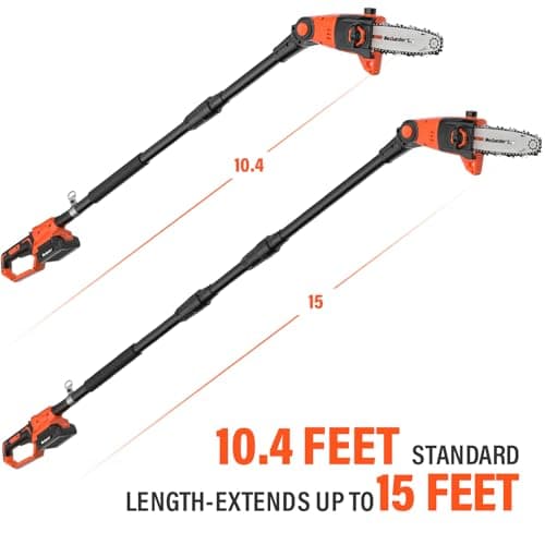 Pole Saw 8-Inch Cordless Pole Saws for Tree Trimming, 15-Feet MAX Reach Electric Pole Saw, 16ft/s Cutting Speed Auto Oiling Multi-Angle Pole Chainsaw with 2 x 20V 2.0Ah Battery & Charger