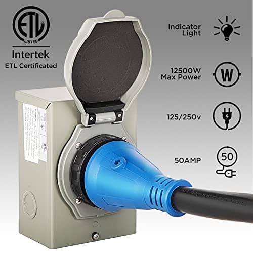 50 Amp Generator Cord and Power Inlet Box, 15FT Generator Cords 50 Amp,125V/250V Generator Power Cord NEMA14-50P/SS2-50R Twist Lock Connector