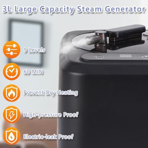 3 L Large Capacity Portable Sauna Steamer, Spa Machine,1200 w Steam Generator,Home Sauna Steamer Pot with Remote Control, 9 Temperature Levels, Home Spa Sauna Accessories