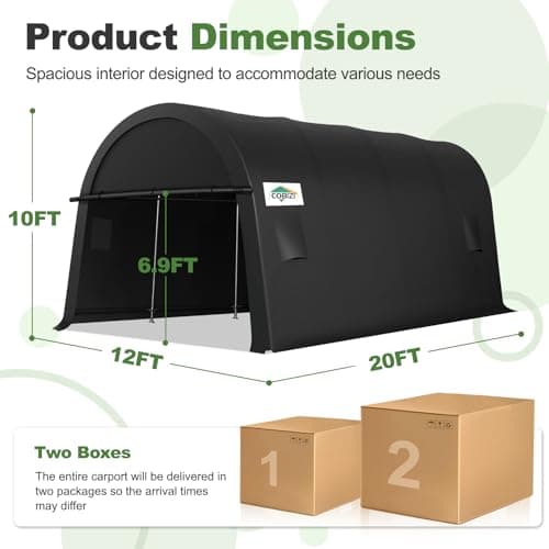 COBIZI Carport Canopy 12x20 Heavy Duty Portable Garage with Double Zippered Roll-up Doors & Vents, Large Space Car Canopy Car Tent Upgrade Waterproof for Cars, Boats, Trucks, Garden Tools, Gray