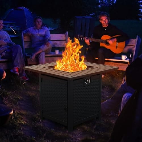 30 Inch Fire Tables 50000 BTU Outdoor Fire Pits for Outside Steel Gas Fire Table with Fire Pit Lid Grille Tabletop and Waterproof Cover and Blue Crystal Beads