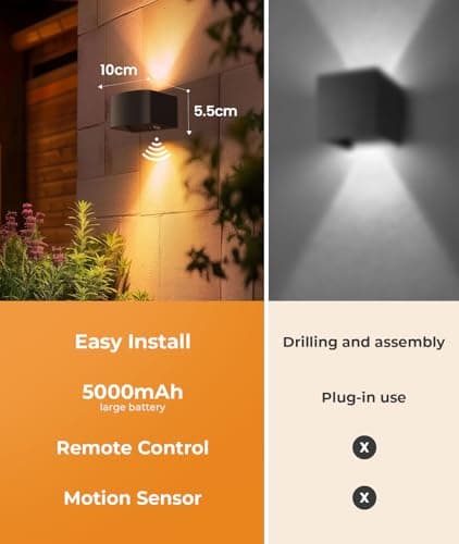 FULEN 4 Pack Motion Sensor Wall Lamp with Remote Control 3 Colors Wireless Wall Light LED Indoor Up and Down Wall Sconce 5000mAh Rechargeable Battery Powered Wall Lamps Brightness Adjustable,Black