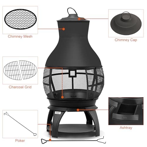 BALI OUTDOORS Fire Pit Wood Burning Chiminea Outside Fireplace Patio Small Firepit, Size 17.7" W x 35.6" H, Brown-Black