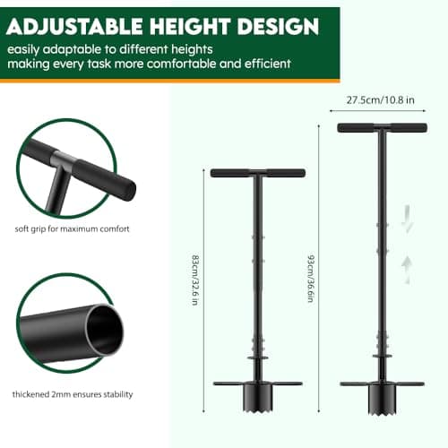 BreeRainz Bulb Planter Tool Long Handle, Height Adjustable Sod Plugger Tool w/ 3.5" Wide Serrated Base,Heavy Duty Dual-Peda Garden Tool for Planting Tulips,Iris,Daffodils,Soil Sampler Transplanting