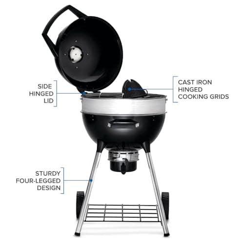 Napoleon - PRO22 Charcoal Kettle Grill, Black, Porcelain Enameled Lid and Bowl, Chrome Plated Cooking Grid