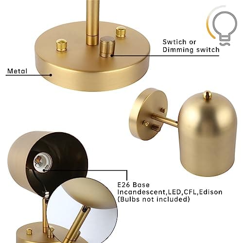 Pathson Modern Dimmable Wall Sconce Hardwired, Brass Finish Wall Light Lamp Adjust Light Head, E26 Bulb Base Reading Wall Lighting Decor for Living Room Bedroom Hallway